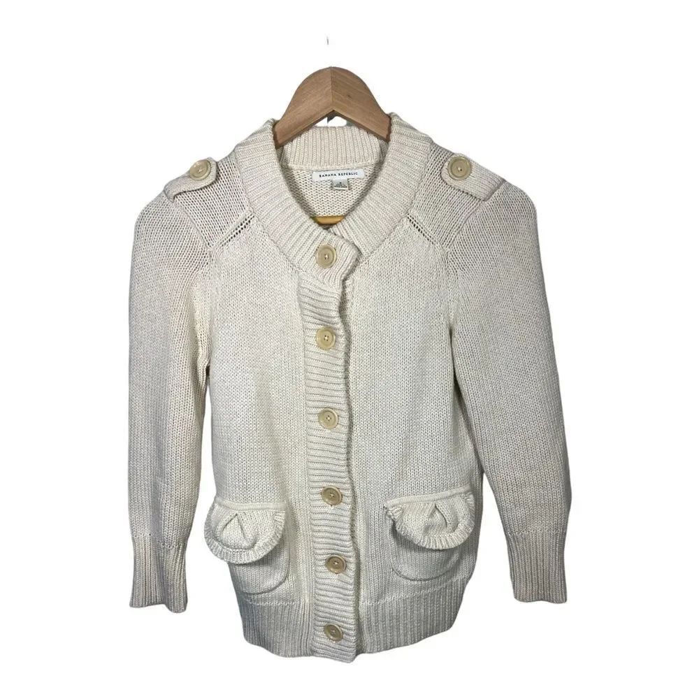BANANA REPUBLIC Women's Cotton Button Front Sweater/Cardigan Cream Size Small